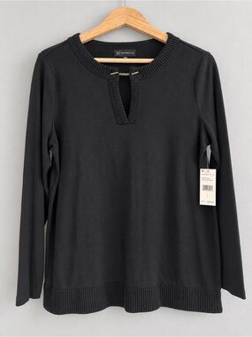 Rafaella Women’s Large Black Keyhole Gold Chain Detail Long Sleeve Knit Top NWT